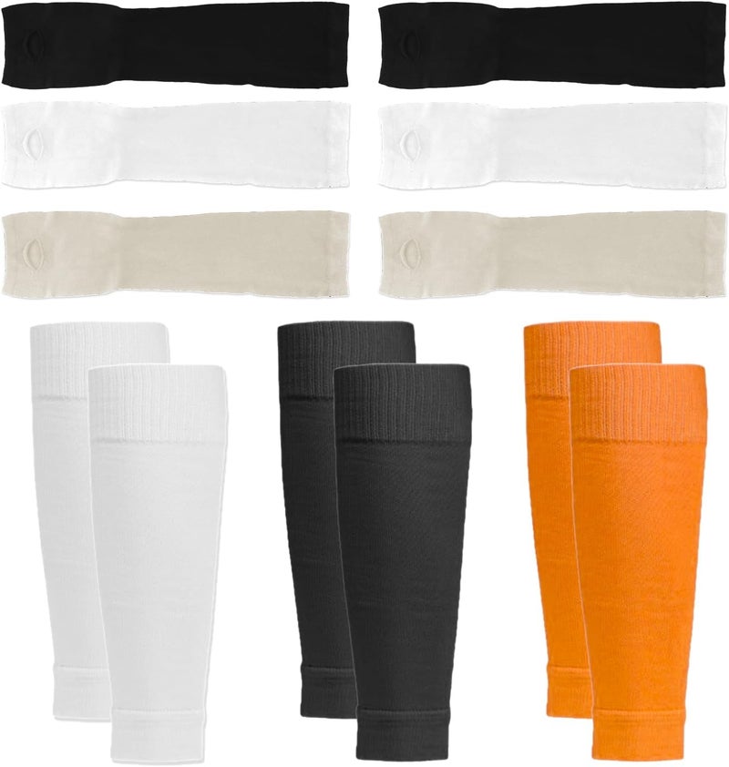 panthra 3 Pairs Calf Compression Sleeve, Footless Compression Socks, Comes with 3 Pairs of Sleeves, Suitable for Runners, Football Players and Cyclists Unisex (Black, White, Orange, One Size) - Image 1